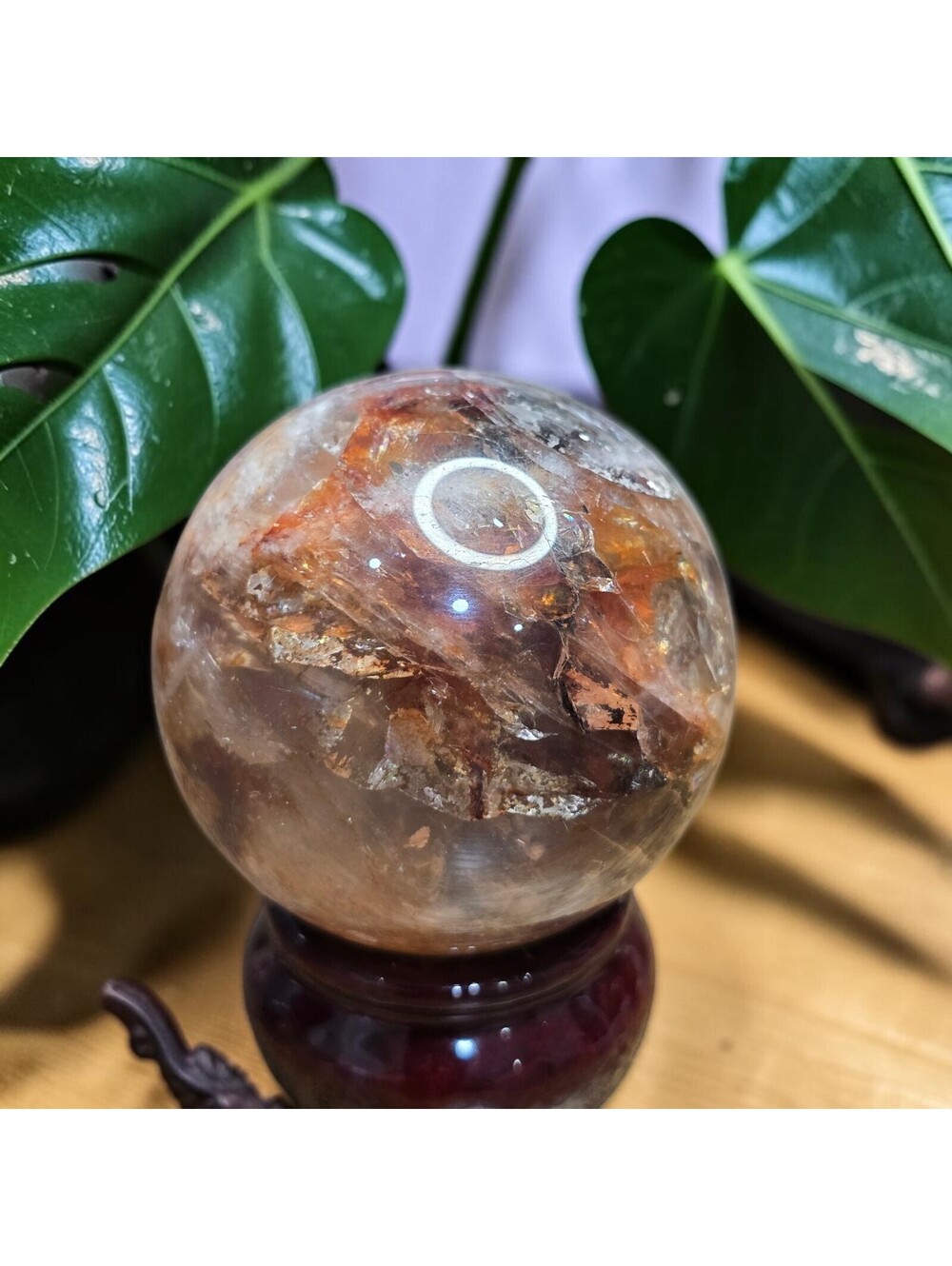 A399. Fire Quartz w/Rainbows 53mm Natural Crystal Sphere Orb